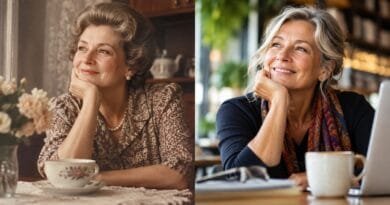 Duas mulheres de gerações diferentes representadas com aproximadamente a mesma idade